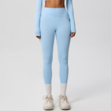 In-stock European and American style tight-fitting solid color double-sided brushed high-waisted quick-dry leggings for fitness, outdoor running, and yoga