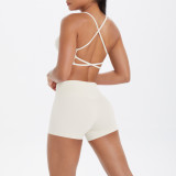 New cross-border model: cloud-feel brushed fabric camisole sports bra with beautiful back design, casual running fitness butt-lifting shorts, yoga wear for women