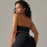 Cross-border European and American seamless tight-fitting solid color halter neck backless sports bra for running, fitness, and yoga tops for women