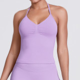 Cross-border seamless knitted solid color sexy backless tank top for running, fitness, and yoga for women