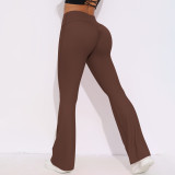 New cross-border breathable brushed high-waisted elastic butt-lifting casual wide-leg cropped pants for running, fitness, and yoga