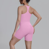 New cross-border double-sided nylon solid color racerback short two-piece sports running fitness yoga outfit for women
