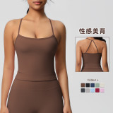 In-stock cross-border double-sided brushed solid color tight-fitting long sports bra with beautiful back design for running, fitness, and yoga for women