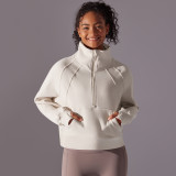 New solid color autumn and winter sweatshirt, loose fit, fleece-lined, warm, yoga casual jacket, outdoor sports loose long-sleeve top