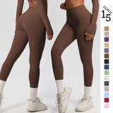 In-stock European and American style tight-fitting solid color double-sided brushed high-waisted quick-dry leggings for fitness, outdoor running, and yoga