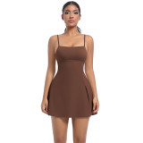 Anti-exposure sports dress with chest pads, breathable outdoor golf dress with beautiful back and straps, yoga and tennis dress for women