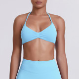 Cross-border seamless solid color backless tight-fitting high-elastic halter neck sports bra for running, fitness, and yoga for women