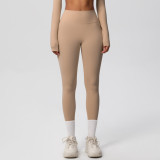 In-stock European and American style tight-fitting solid color double-sided brushed high-waisted quick-dry leggings for fitness, outdoor running, and yoga