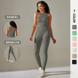 Cross-border European and American seamless peach-colored solid color tight-fitting high-elasticity tank top yoga set sports fitness two-piece yoga outfit
