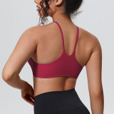 New cross-border solid color double-sided nylon tight-fitting push-up sports bra with beautiful back design for running, fitness, and yoga for women