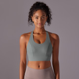 New seamless nude-feel solid color racerback sports bra with front clasp for sports, running, fitness, and yoga