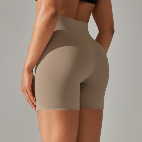 Spring Summer New Solid Color Yoga Shorts Double-Sided Brushed Tight High Waist Elastic Sports Fitness Three-Quarter Yoga Pants for Women