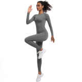 New cross-border seamless high-waisted ski suit shapewear set for women, suitable for sports, running, cycling, and yoga with long sleeves