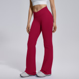 Cross-border seamless flared wide-leg cross-waist butt-lifting tummy-control high-elastic bell-bottom pants for women's sports, running, fitness, and yoga