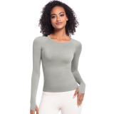 New cross-border European and American quick-dry long-sleeve women's sports running fitness breathable seamless one-piece long yoga top