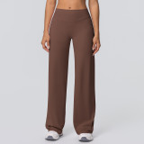 New cross-border double-sided brushed solid color high-waisted loose breathable yoga wide-leg pants for running and fitness yoga bell-bottom pants