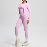 In-stock cross-border brushed fabric, skin-friendly, breathable, tight-fitting short-sleeve three-piece sports running fitness yoga set for women