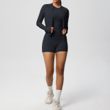 New cross-border breathable tight-fitting brushed long-sleeve jacket fitness yoga outfit solid color three-piece gym sportswear for women