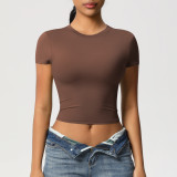 Cross-border double-sided nylon casual tight-fitting quick-dry Pilates top yoga shirt short-sleeve running fitness sports T-shirt
