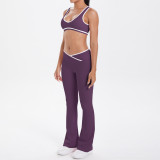 New cross-border double-sided brushed contrasting color tight-fitting breathable cross-over wide-leg yoga outfit for women for sports, running, and fitness