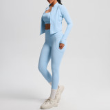 Cross-border cloud-feel brushed fabric sports bra with zipper jacket, casual running butt-lifting pocket fitness yoga wear