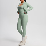 New European and American cross-border cloud-feel brushed sports vest with pockets, long pants, casual butt-lifting fitness yoga outfit three-piece set