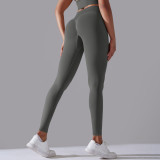 Cross-border European and American seamless knitted solid color high-waisted tight peach-butt-lifting yoga pants for sports, running, and fitness, nine-point length