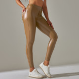 Clearance Sale: European and American Style Pocket PU Leather Pants, Tummy Control, Slim Fit, High Waist Yoga Pants, Shaping and Butt-Lifting Cropped Pants