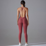 Cross-border European and American butt-lifting yoga wear, quick-dry, tight-fitting running sports jumpsuit with cross-back design and no awkward lines