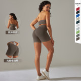 Cross-border European and American seamless knitted high-elastic sports bra and yoga set with running fitness shorts two-piece set for women
