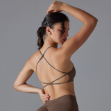 Cross-border seamless solid color cross-back tight-fitting high-elastic sports bra yoga wear running fitness yoga bra for women