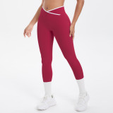 New cross-border color-blocking cross-fit brushed high-elastic yoga outfit set for running, fitness, and breathable training, five-piece set