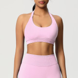 Cross-border solid color seamless backless high-elasticity tight-fitting halter neck sports bra for running, fitness, and yoga for women