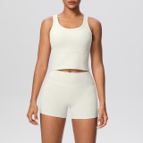 New cross-border double-sided brushed solid color breathable tank top and shorts yoga outfit set for sports, running, and fitness two-piece set