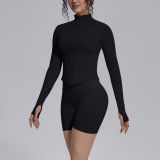 Cross-border seamless solid color tight-fitting high-elastic breathable stand-up collar zip-up jacket sports running fitness yoga outfit for women