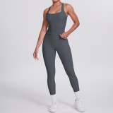 Cross-border European and American double-sided brushed solid color tight-fitting racerback sports suit for running, fitness, and yoga two-piece set