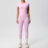 New cross-border European and American solid color double-sided brushed breathable tight-fitting yoga outfit set for sports, running, and fitness, eight-piece set