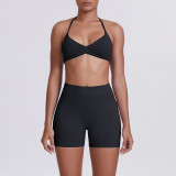 Cross-border seamless solid color halter neck bra and shorts yoga outfit set, tight-fitting running and fitness two-piece set