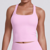New cross-border solid color ribbed backless tank top for women, tight-fitting, quick-drying sports running fitness top, yoga wear