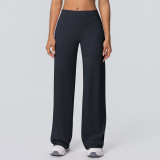 New cross-border double-sided brushed solid color high-waisted loose breathable yoga wide-leg pants for running and fitness yoga bell-bottom pants