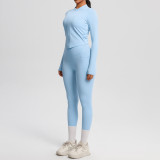 Cross-border Barely-there Feel Double-sided Brushed Tight-Fitting Long-Sleeve Yoga Set Outdoor Running Slimming Fitness Pants Sports Set for Women