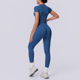 Cross-border European and American seamless knitted solid color tight-fitting breathable long yoga outfit set for sports, running, and fitness two-piece set