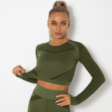 In stock!European and American internet celebrity seamless knitted sexy moisture-wicking long-sleeve yoga wear sports fitness running T-shirt