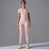 New solid color double-sided brushed tight-fitting high-elastic breathable yoga outfit set for women, suitable for running, fitness, and sports