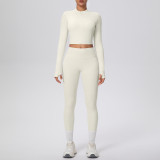 In-stock cross-border solid color double-sided brushed naked-feel short jacket set, tight-fitting running fitness yoga two-piece outfit