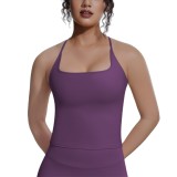 New cross-border double-sided nylon solid color racerback breathable tight-fitting tank top for sports, running, fitness, and yoga