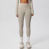 In-stock European and American style tight-fitting solid color double-sided brushed high-waisted quick-dry leggings for fitness, outdoor running, and yoga