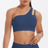New cross-border spliced double-sided nylon brushed single-shoulder sports bra for running, fitness, and yoga for women
