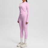 Cross-border Barely-there Feel Double-sided Brushed Tight-Fitting Long-Sleeve Yoga Set Outdoor Running Slimming Fitness Pants Sports Set for Women