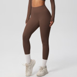 In-stock cross-border double-sided brushed tight-fitting breathable solid color training yoga wear eight-piece set for women's sports, running, and fitness